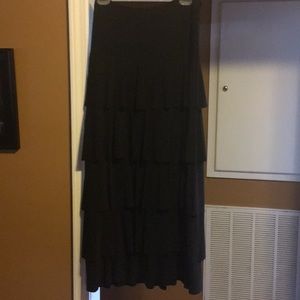 Long black ruffled skirt